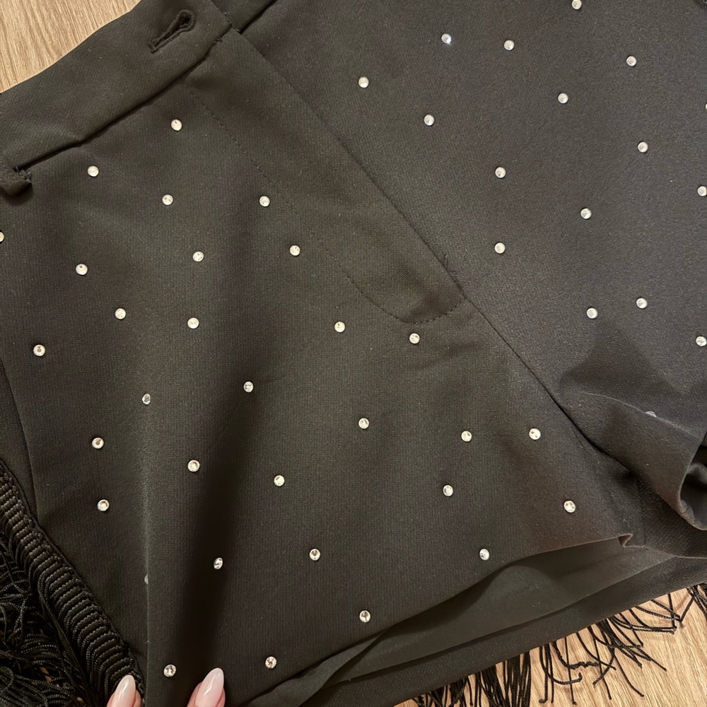 Nasty Gal Black High Waist Studded Shorts with Fringes - Picture 4 of 4
